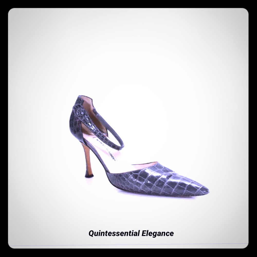 MANOLO BLAHNIK Gray Alligator D’Orsay Pumps - Picture 1 of 6